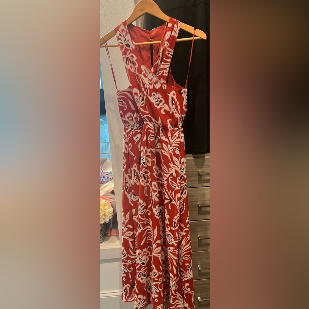 Express Rustic Red and White Halter Maxi Dress Wrap Tie Front